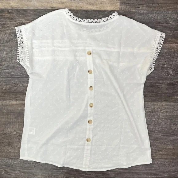 White short sleeve blouse top shirt size small S B185 - Picture 3 of 3